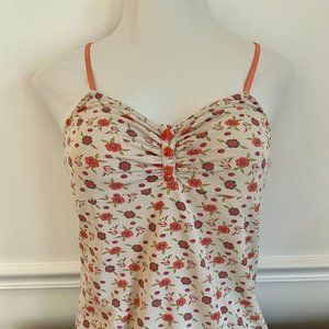 Free People Beige Strappy Camisole Crop Top with Red Roses L